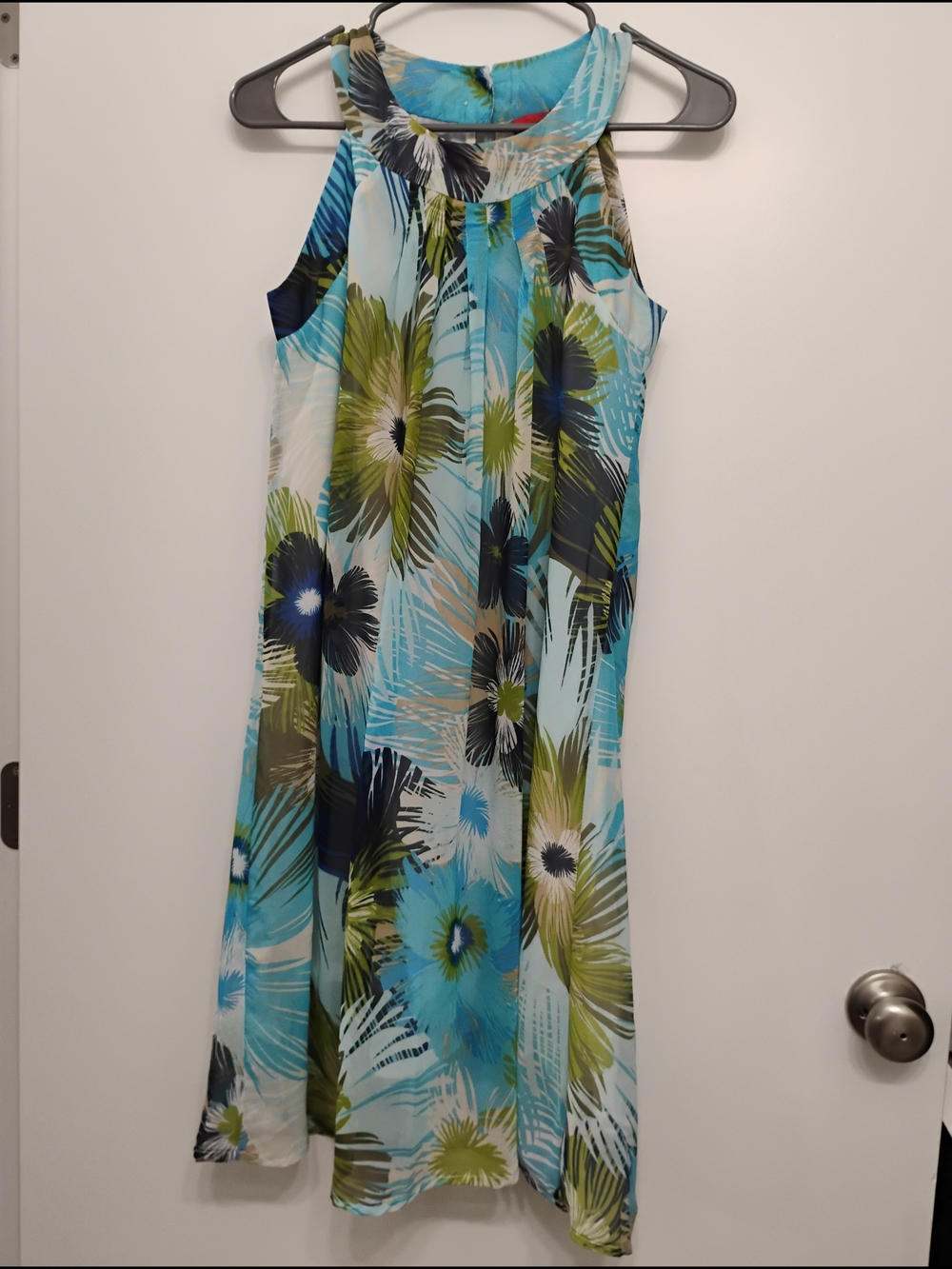 Tropical Halter Midi Dress in Aqua and Green